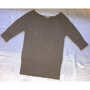 Valerie Bertinelli Sweater 3/4 Sleeve Wool Blend Wide Ribbed Hem Brown Size M